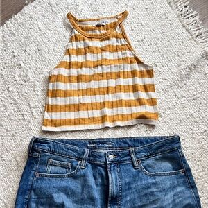 American Eagle Outfitters Mustard and White Striped Tank Top